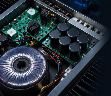 Close-up detail of an amplifier circuit board
